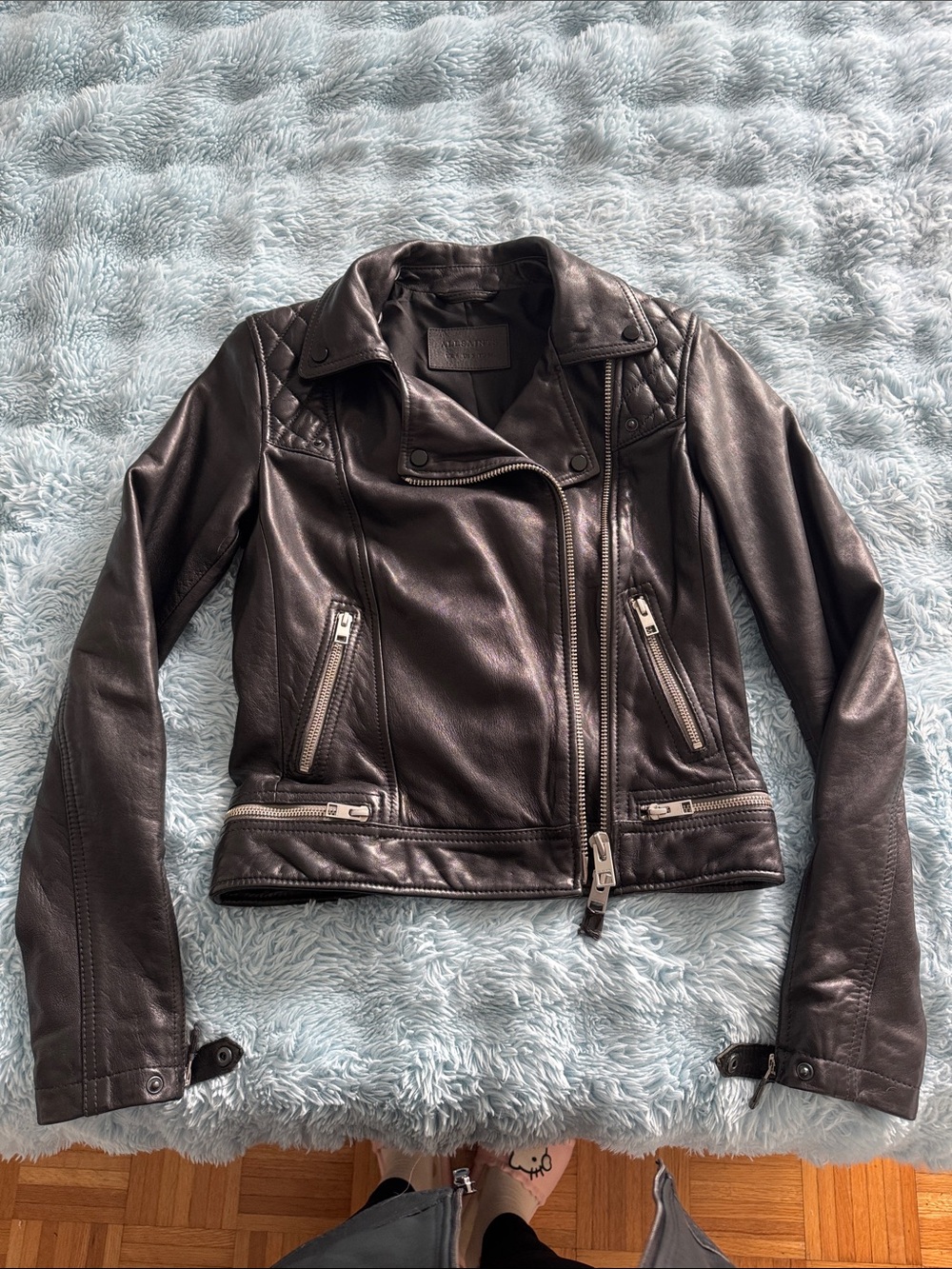 AllSaints Conroy Black Leather Moto Jacket US2